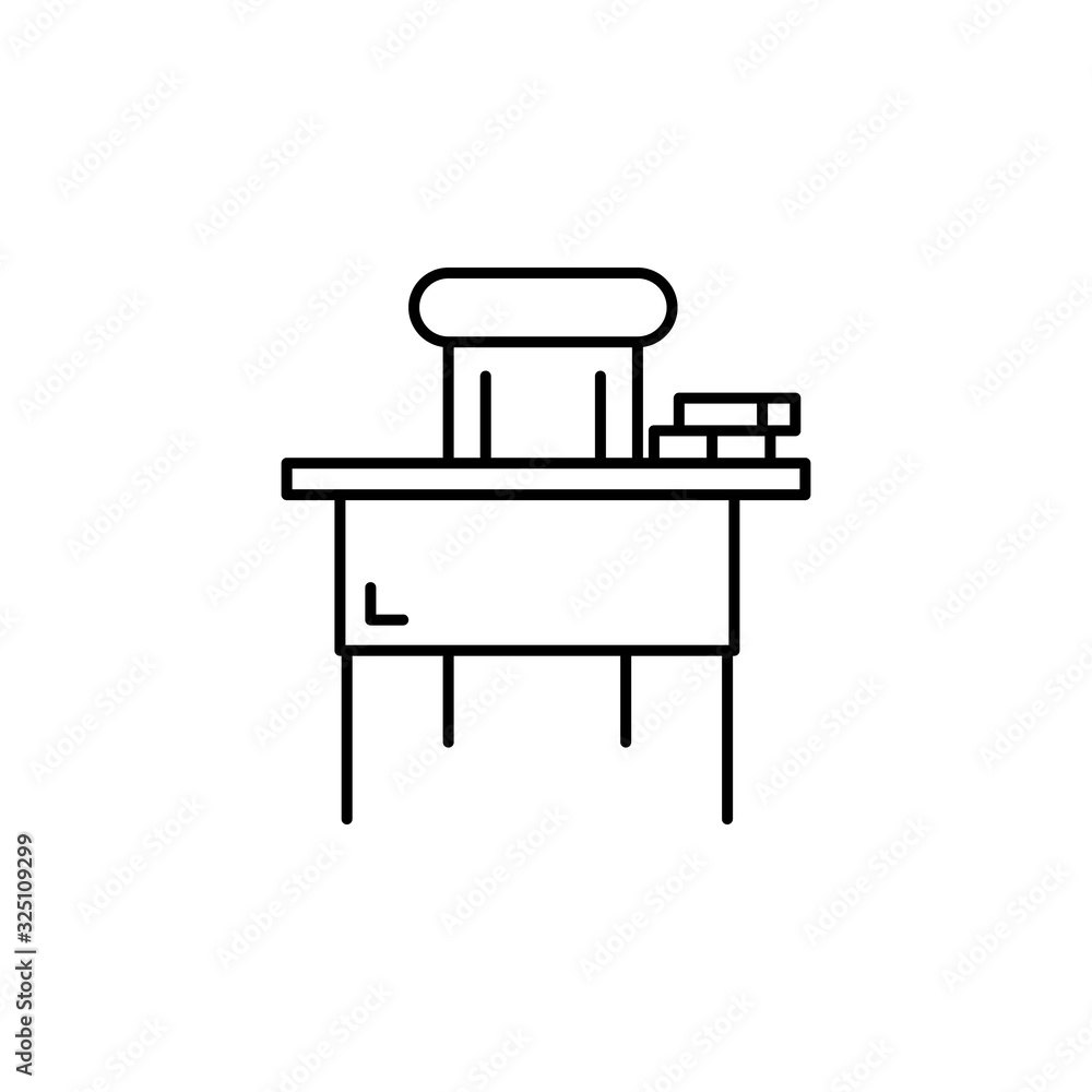 classroom, school, table, teacher line illustration icon on white background classroom, school, table, teacher line illustration icon on white background