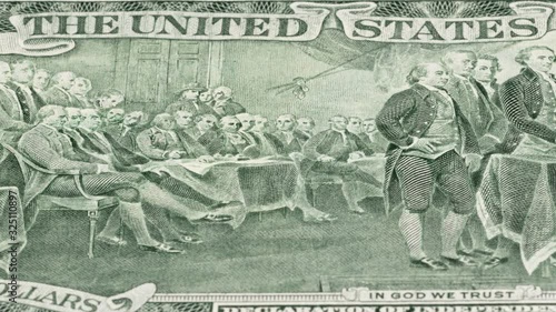 Wallpaper Mural Signing declaration of independence on US two dollar bill tracking. 2 USD. Slider shot. Low angle, macro. 4K Torontodigital.ca