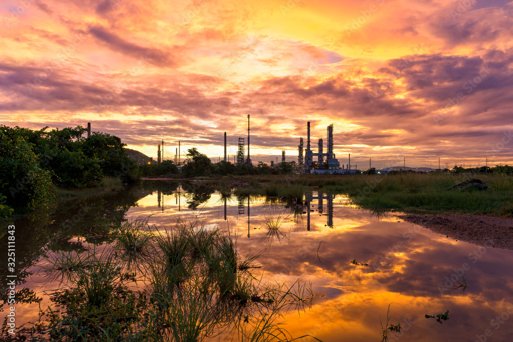 Beautiful oil refinery industry plant at sunset