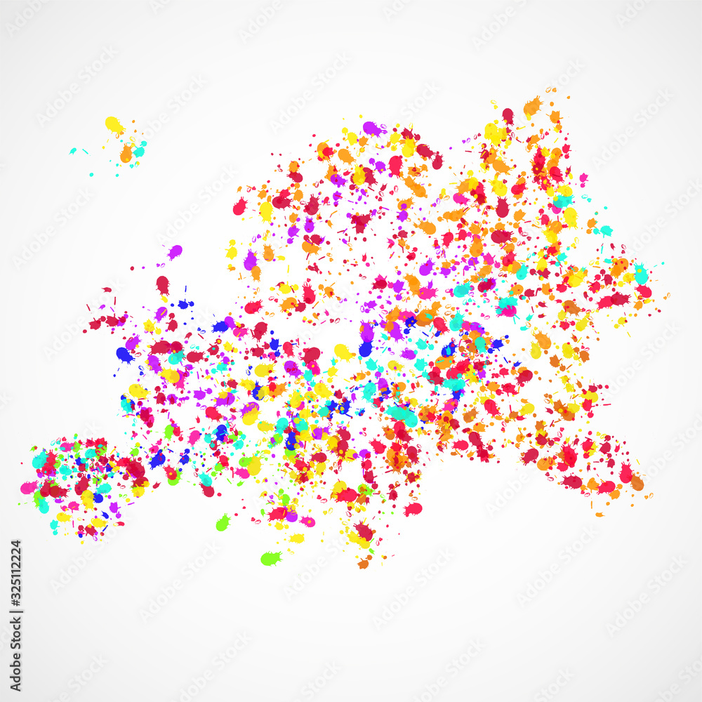 Abstract Europe map of colorful ink splashes, grunge splatters. Vector illustration