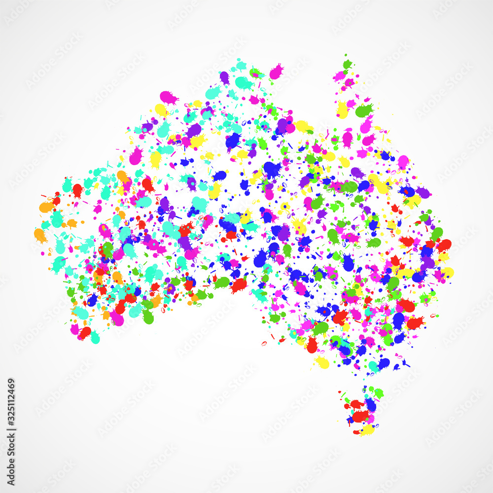 Abstract Australia map of colorful ink splashes, grunge splatters. Vector illustration Abstract Australia map of colorful ink splashes, grunge splatters. Vector illustration