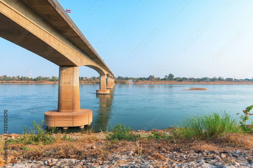 View of bridge across the Mekong River. Thai-Lao friendship bridge, Thailand.