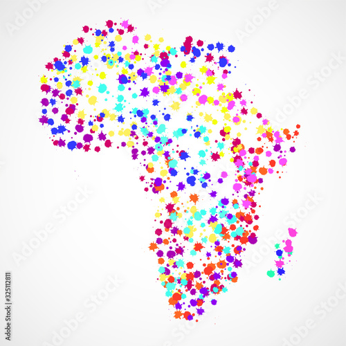 Abstract Africa map of colorful ink splashes, grunge splatters. Vector illustration