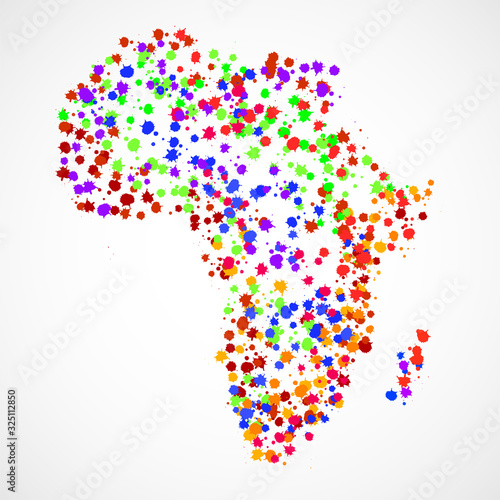 Abstract Africa map of colorful ink splashes, grunge splatters. Vector illustration