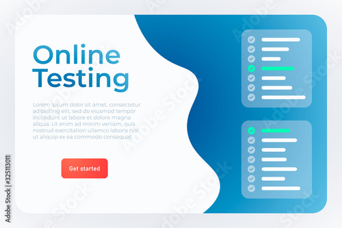 online testing webpage landing concept. e learning banner template with test form, online education visualisation