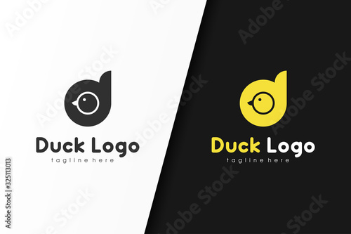 Black and Yellow Initial Letter D Duck Logo isolated one white and black background. Flat Vector Logo Design Template Element