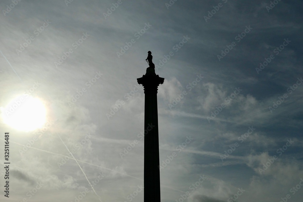 Statue of Admiral Nelson on Trafalgar Square in London, UK