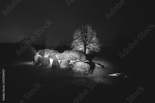 Mystical prehistoric dolmens (hunebed) at night