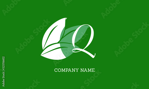 Vector logo design with leaves with letter Q. Sophisticated business sign template  ID card  label  restaurant sign. Calligraphic elegant frame for initials.