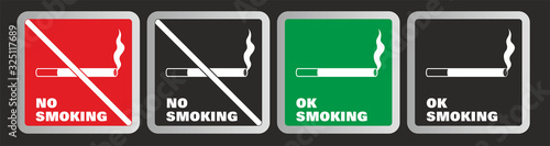 Vector illustration, sign no smoking and ok smoking. 