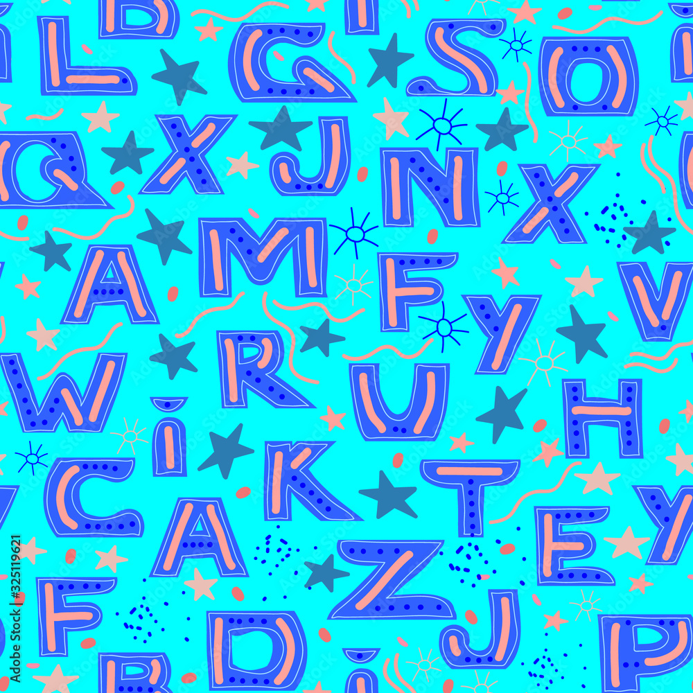 bright seamless pattern made up of letters of the English alphabet. children's pattern for decorating fabric and Wallpaper.