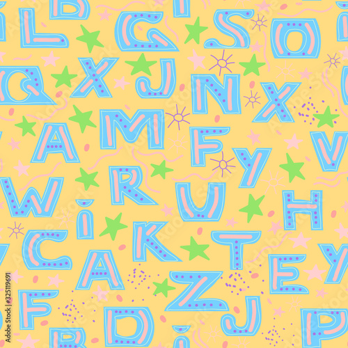 bright seamless pattern made up of letters of the English alphabet. children s pattern for decorating fabric and Wallpaper.