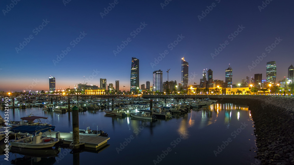 Yachts and boats at the Sharq Marina night to day timelapse in Kuwait. Kuwait City, Middle East Yachts and boats at the Sharq Marina night to day timelapse in Kuwait. Kuwait City, Middle East