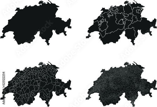 Switzerland vector maps with administrative regions, municipalities, departments, borders