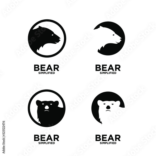 set of Bear head roar circle logo icon design vector illustration