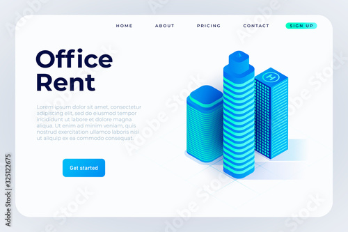 office rent for your business. real estate company landing page illustration concept, webpage template.