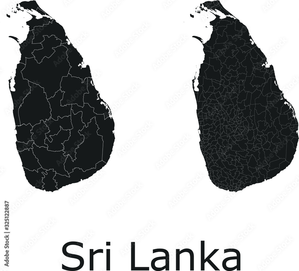 Sri Lanka vector maps with administrative regions, municipalities, departments, borders Sri Lanka vector maps with administrative regions, municipalities, departments, borders