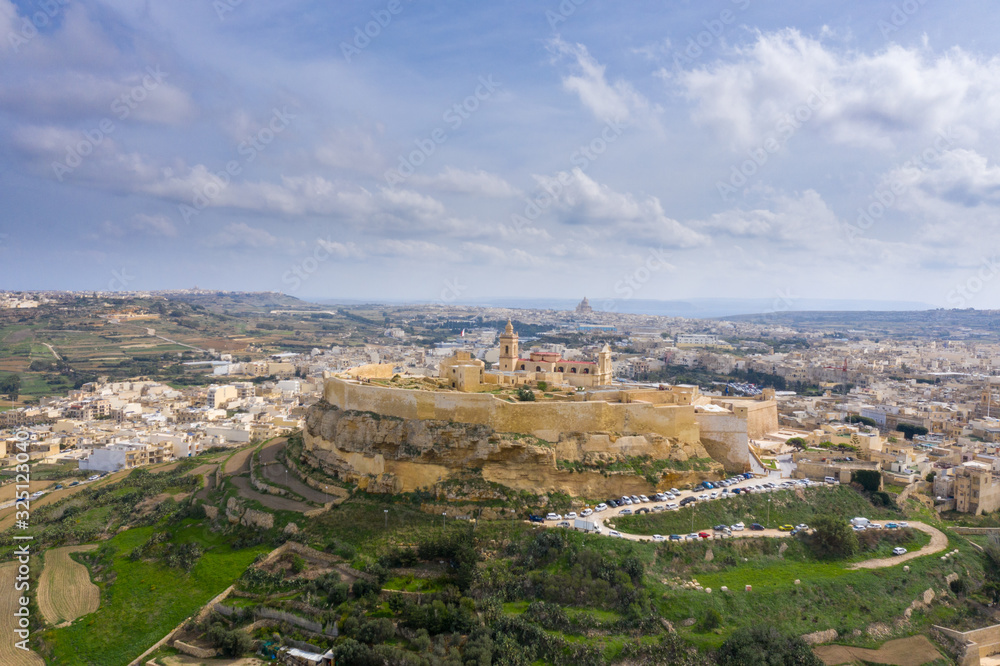 Aerial view of the Citadel - Capital City of Gozo. Victoria city, Malta