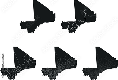 Mali vector maps with administrative regions, municipalities, departments, borders
