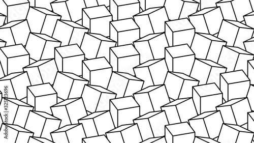 3d render: Seamlessly loopable minimalistic animation of roatating cubes in white with black outlines photo