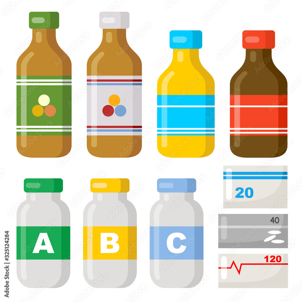 Jars with vitamins. Medication. Medical drugs on a white background Jars with vitamins. Medication. Medical drugs on a white background