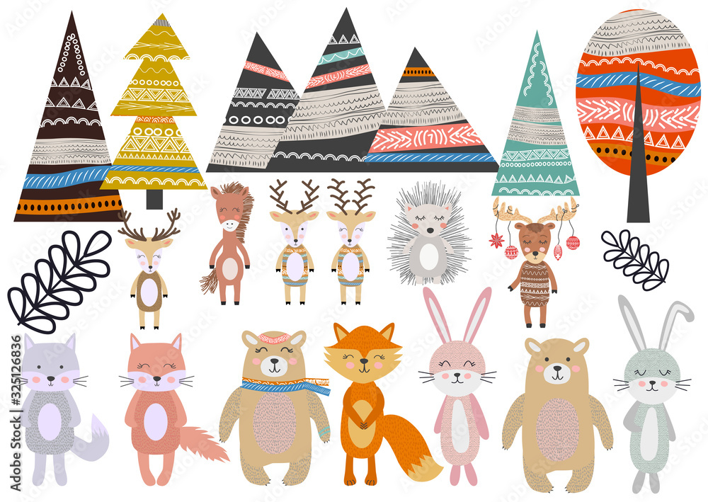 Obraz premium Cute Scandinavian Style Animals and Design Elements