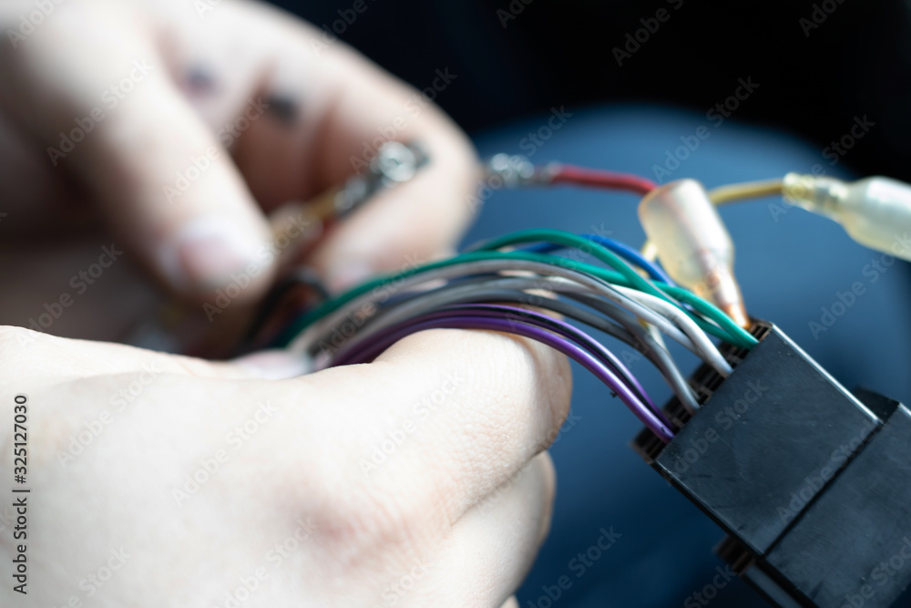 automotive connector colored wires in the car Stock Photo | Adobe Stock