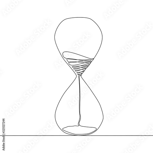 An hourglass is drawn on a single line on a white background. One-line drawing.
