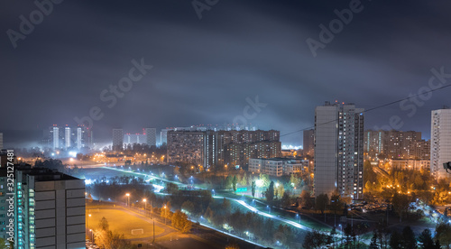 Beautiful night landscape in Zelenograd sleeping area of Moscow  Russia