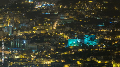 Aerial view of Funchal by night timelapse, Madeira Island, Portugal