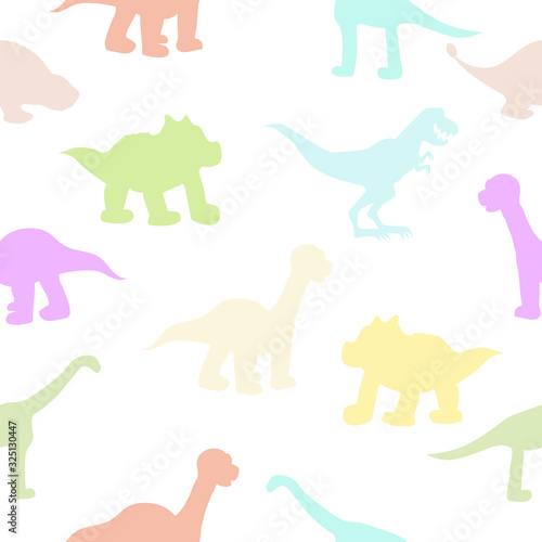 Dinosaurs Seamless set of various and colorful dinosaurs. Cartoon animal figures of the ancient world. Children's style. For textiles, packaging, wallpaper. Vector. eps10 © Марина 