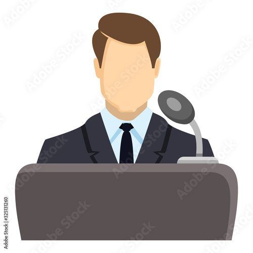 Vector Politician Icon - Man in Suit in front of Microphone