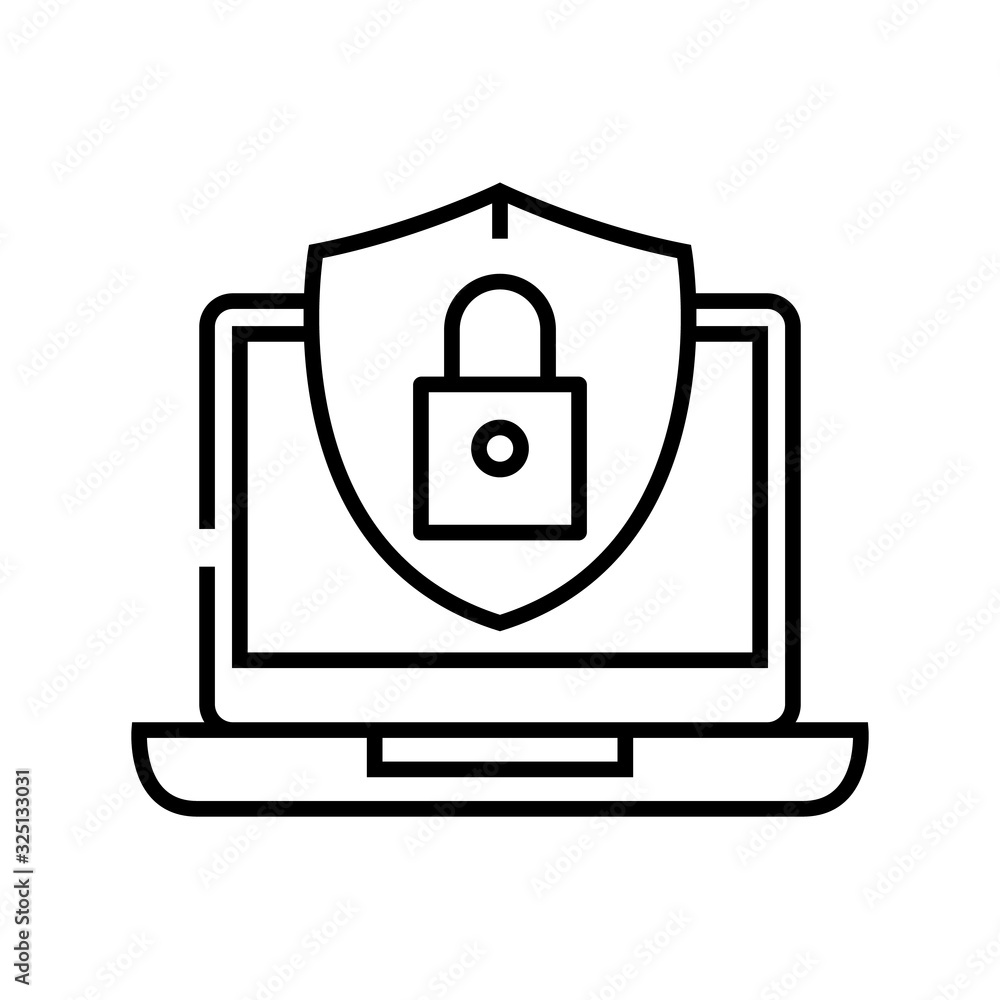 Computer protection line icon, concept sign, outline vector illustration, linear symbol. Computer protection line icon, concept sign, outline vector illustration, linear symbol.