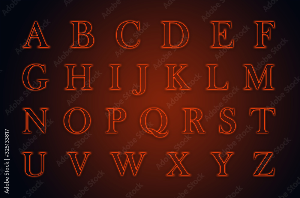 Glowing neon alphabet with letters from A to Z . T Glowing neon alphabet with letters from A to Z . T