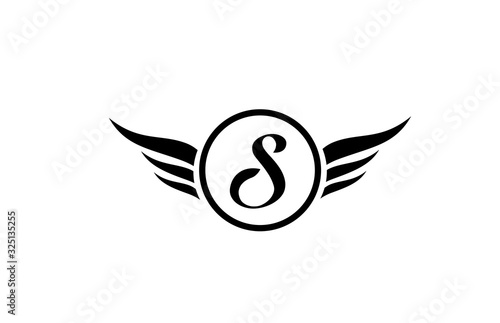black and white S wing wings alphabet letter logo icon with circle for company design and business