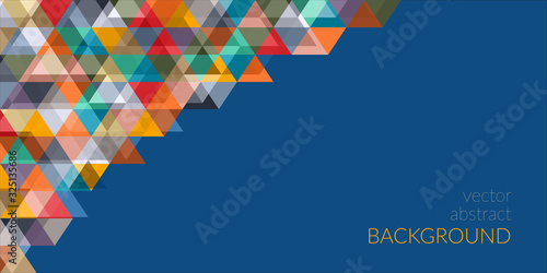 Vector abstract geometric background. Multi-colored triangles, on a background of classic blue color, with place for text. For banner, website design, social pages. Copyspace.