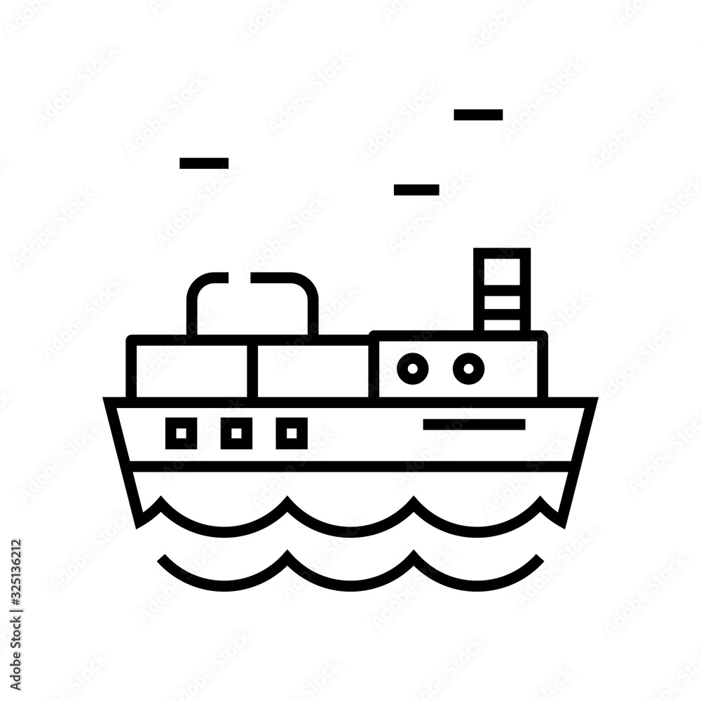 Cargo ship line icon, concept sign, outline vector illustration, linear symbol. Cargo ship line icon, concept sign, outline vector illustration, linear symbol.