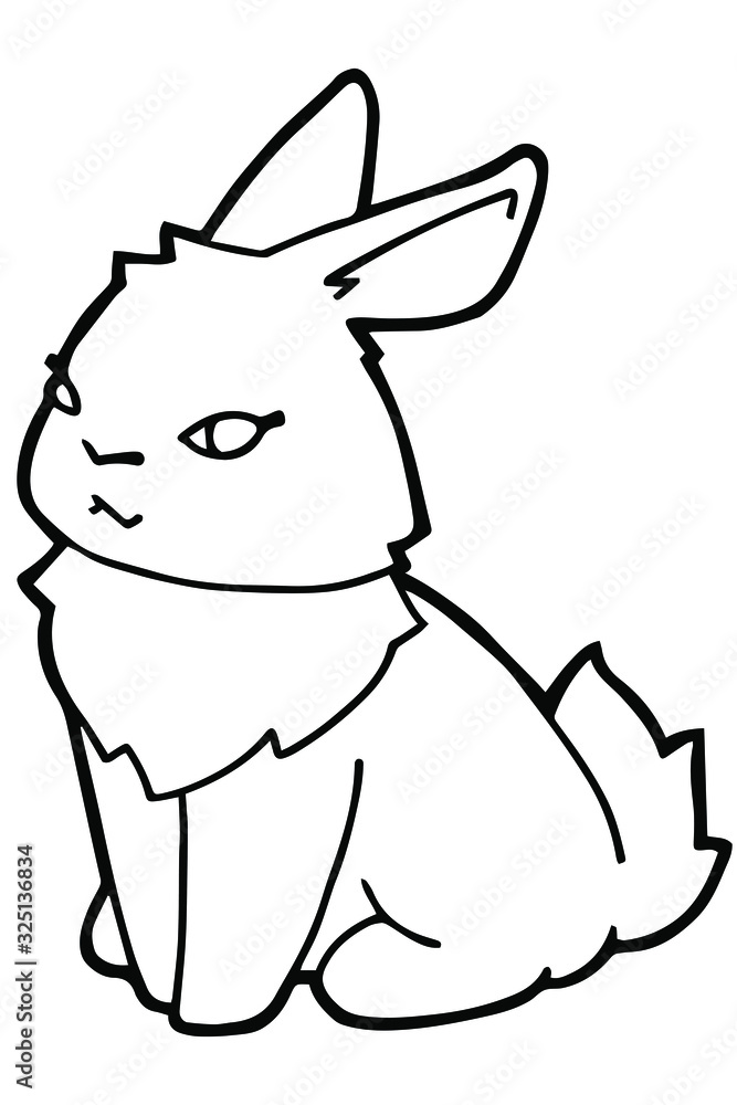 Vector illustration. Hand drawing cartoon rabbits. Isolated on a white. Minimalistic design. Black lines. Cute character. The original print.