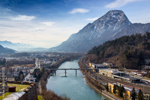 Panoramic view of Kufstein Austria, wonderful mountain panorama with a distant view