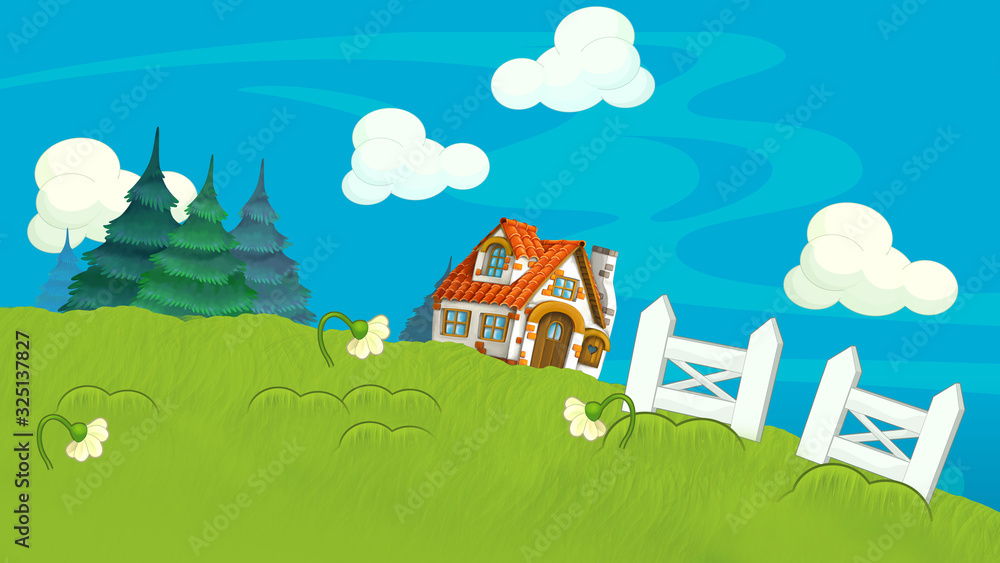 Naklejka premium cartoon farm ranch with meadow with space for text illustration