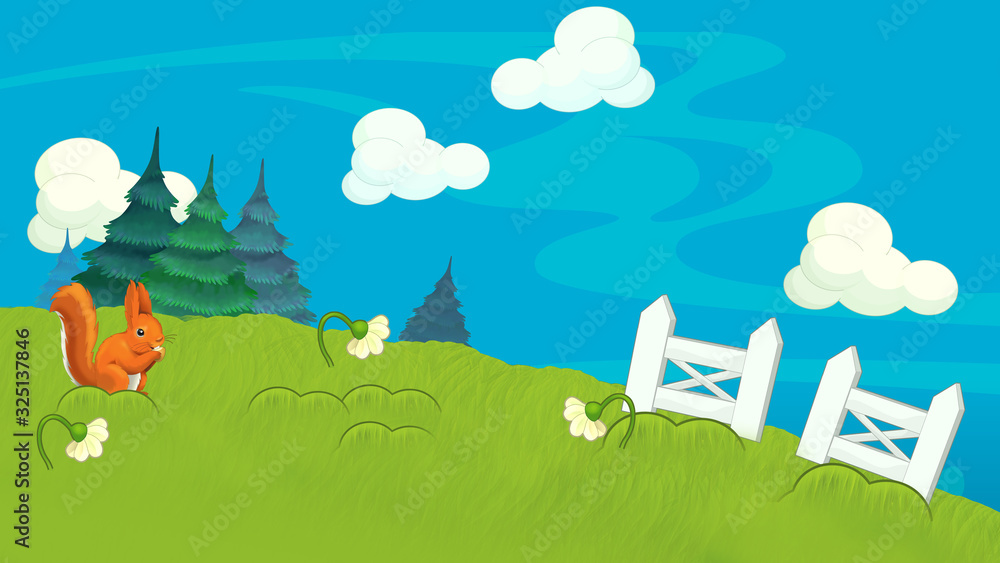 cartoon farm ranch with meadow with space for text illustration