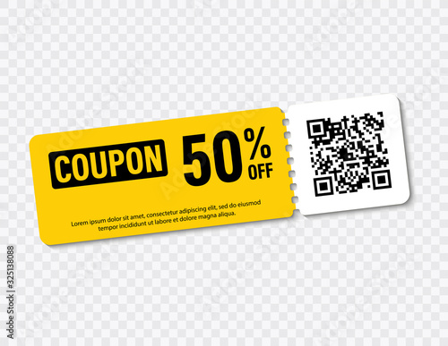 Set of Template Coupon. Gift Coupon element template, graphics design. Voucher promo code. Shopping, marketing, food and drink, business. Vector illustration.