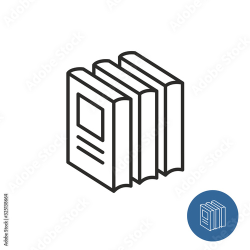 Stack of books standing. Print circulation icon. Printing run symbol. Three similsr books together. Adjustable stroke width.