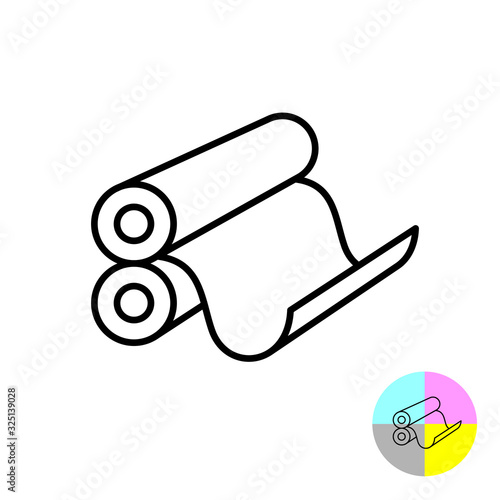 Printing rollers icon. 3D typography print symbol with round drums and paper sheet of newspaper or magazine. Adjustable stroke width.