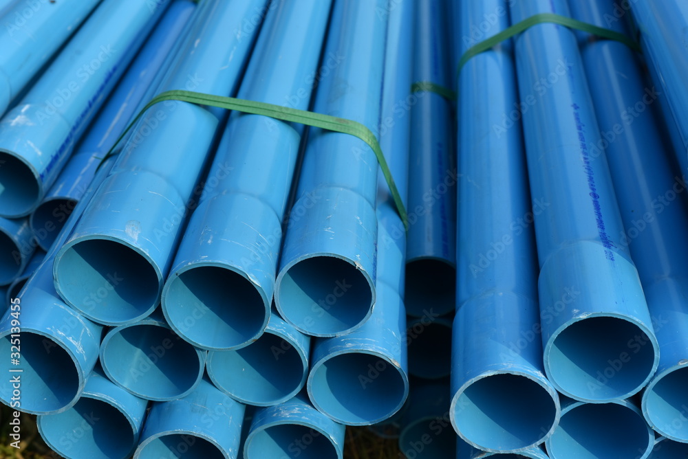 PVC pipe prepared for water delivery. PVC pipe prepared for water delivery.