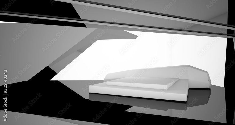 Abstract architectural black and white interior of a modern villa. 3D illustration and rendering. Abstract architectural black and white interior of a modern villa. 3D illustration and rendering.