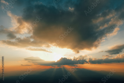 Scenic View Of Silhouette Mountains Against Sky During Sunset and beam © iHaMoo