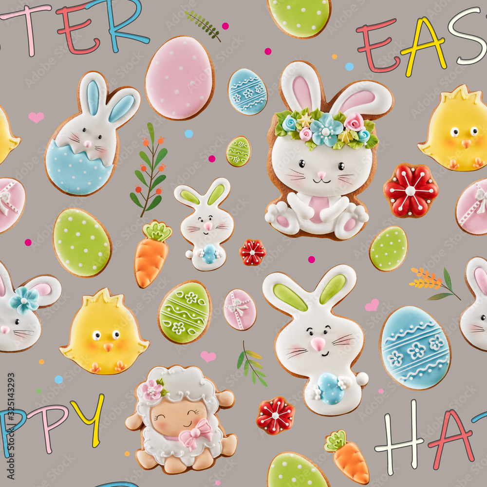 Easter ginger cookies on gray background. Easter ginger cookies on gray background.