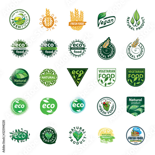 Set of organic and farm fresh food badges and labels