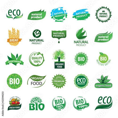 Set of organic and farm fresh food badges and labels
